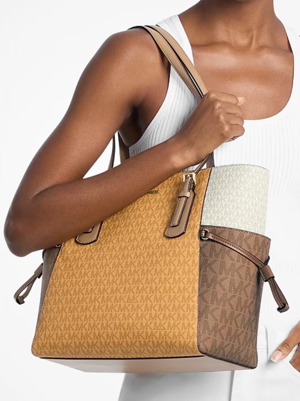 Michael Kors Voyager Large Color-Block Signature Logo Tote Bag